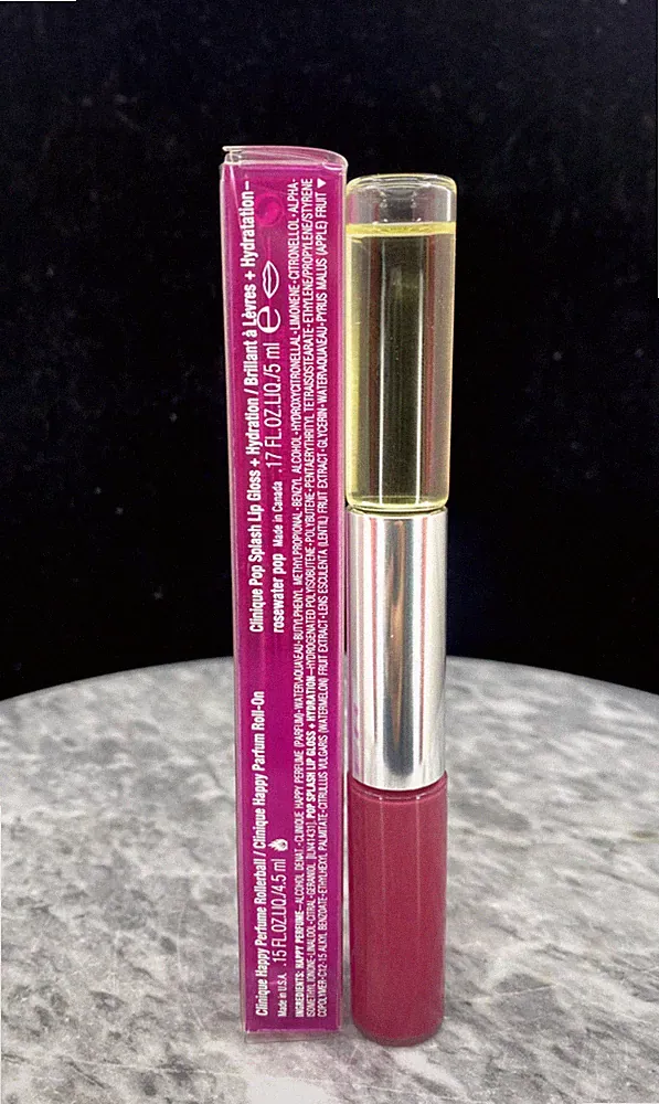 Clinique Happy Perfume Rollerball 0.15 OZ+ Pop Splash Pinot Lip Gloss 0.17 OZ