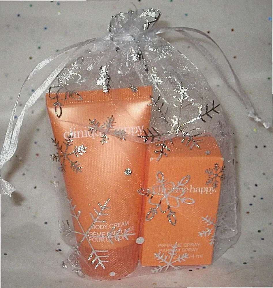 Clinique Happy Perfume Spray & Body Cream Mini Set - New in Organza Gift Bag